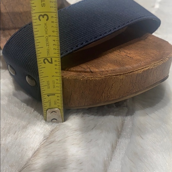 Cato Blue & Striped Wedge Sandals With Faux Wood Sole & Stud Detail Size 8M - Picture 10 of 10